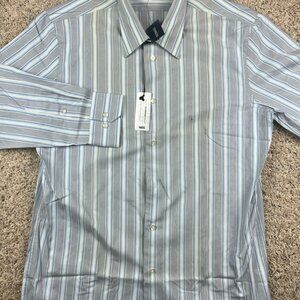 Express 1MX Long Sleeve Button Up Shirt Men's Large 16-16.5 Striped Gray Blue